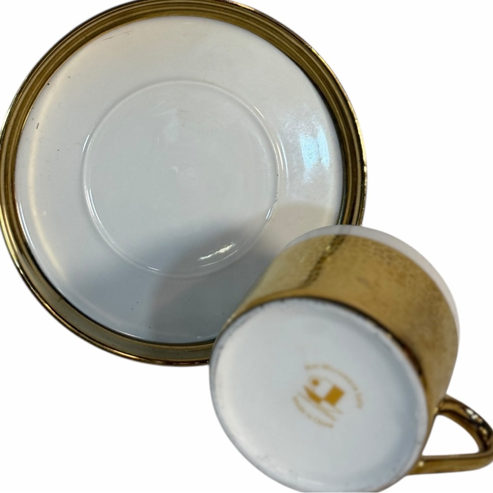 Vintage Gold Embossed Teacup & Saucer Set – Porcelain, Luxe Metallic Trim - Picture 2 of 2